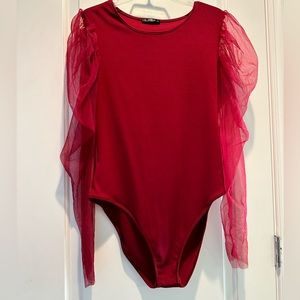 Maroon Sheer Sleeve Bodysuit